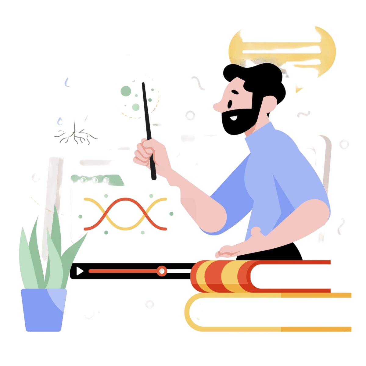 Research assistant working with scientific data and DNA models.