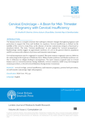 Cervical Encirclage-A Boon for Mid- Trimester Pregnancy with Cervical Insufficiency