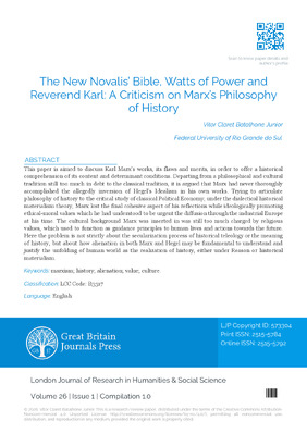The New Novalis’ Bible, Watts of Power and Reverend Karl: A Criticism on Marx’s Philosophy of History