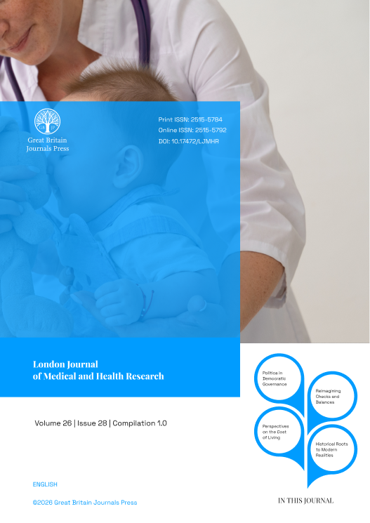 Medical research journal cover with healthcare professional and child.