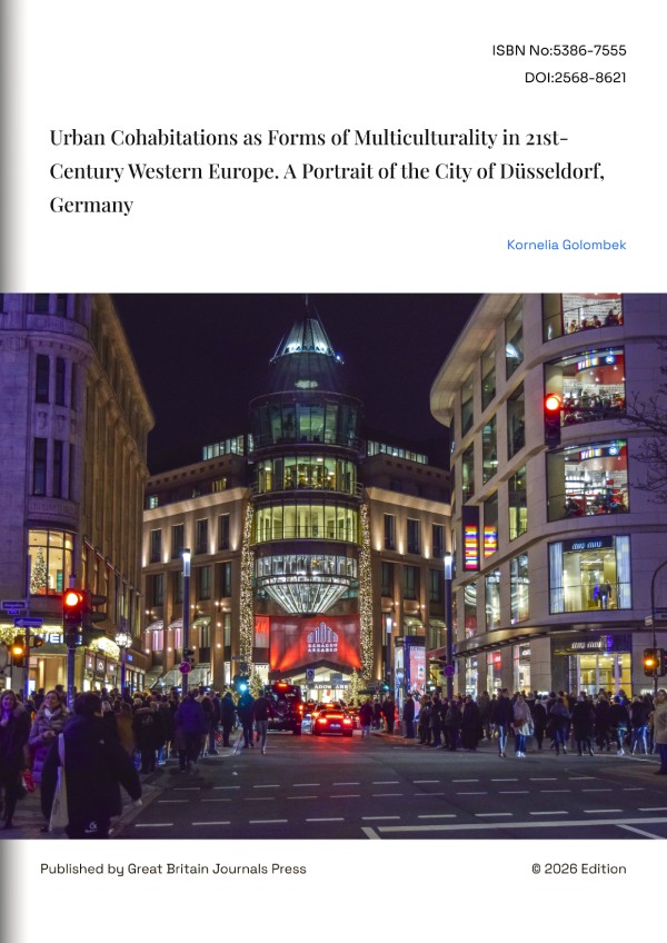 Bright city street at night with modern buildings and bustling crowd in Düsseldorf, Germany.