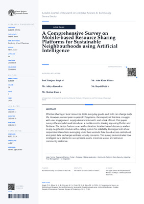 A Comprehensive Survey on Mobile-based Resource Sharing Platforms for Sustainable Neighbourhoods using Artificial Intelligence