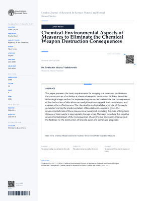 Chemical-Environmental Aspects of Measures to Eliminate the Chemical Weapon Destruction Consequences