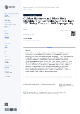 Golden Harmony and Black Hole Stability: The Gravitational Nexus from 26D String Theory to 10D Supergravity