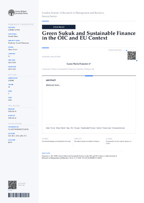Green Sukuk and Sustainable Finance in the OIC and EU Context