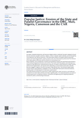 Popular Justice: Erosion of the State and Parallel Governance in the DRC, Mali, Nigeria, Cameroon and the CAR
