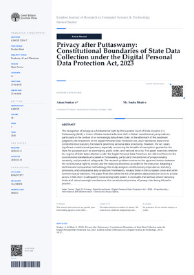 Privacy after Puttaswamy: Constitutional Boundaries of State Data Collection under the Digital Personal Data Protection Act, 2023