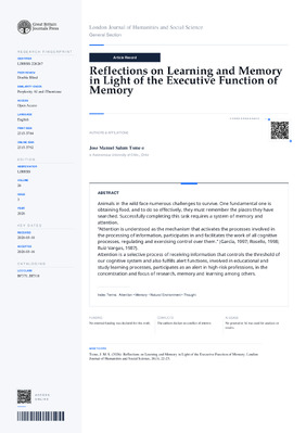 Reflections on Learning and Memory in Light of the Executive Function of Memory
