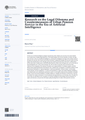 Research on the Legal Dilemma and Countermeasures of Urban Pension Service in the Era of Artificial Intelligence