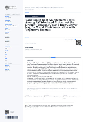 Variation in Root Architectural Traits Among EMS-Induced Mutants of the Drought-Tolerant Upland Rice Cultivar Nagina 22 and Their Association with Vegetative Biomass