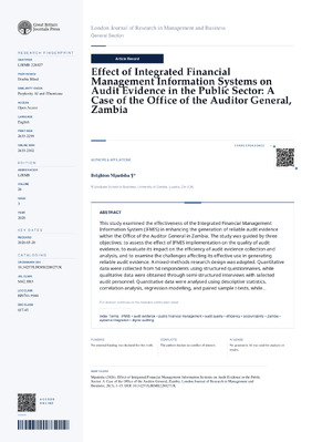 Effect of Integrated Financial Management Information Systems on Audit Evidence in the Public Sector: A Case of the Office of the Auditor General, Zambia