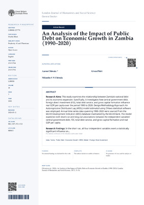 An Analysis of the Impact of Public Debt on Economic Growth in Zambia (1990–2020)