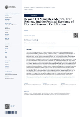 Beyond Q1 Mandates: Metrics, Peer Review, and the Political Economy of Doctoral  Research Certification
