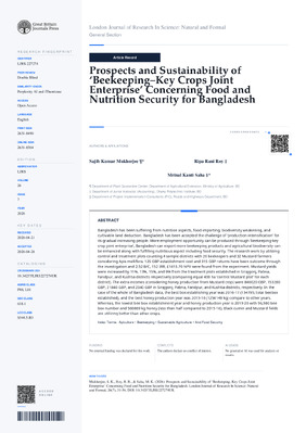Prospects and Sustainability of ‘Beekeeping–Key Crops Joint Enterprise’ Concerning Food and Nutrition Security for Bangladesh