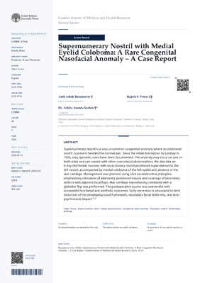 Supernumerary Nostril with Medial Eyelid Coloboma: A Rare Congenital Nasofacial Anomaly – A Case Report