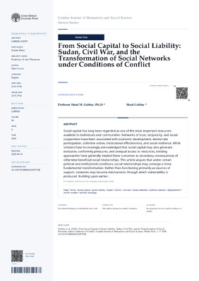 From Social Capital to Social Liability: Sudan, Civil War, and the Transformation of Social Networks under Conditions of Conflict