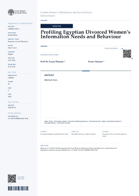 Profiling Egyptian Divorced Women’s Information Needs and Behaviour