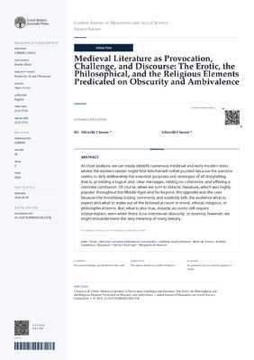 Medieval Literature as Provocation, Challenge, and Discourse: The Erotic, the Philosophical, and the Religious Elements Predicated on Obscurity and Ambivalence