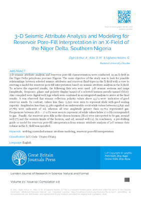 3-D Seismic Attribute Analysis and Modeling for Reservoir Pore-Fill Interpretation in an X-Field of the Niger Delta, Southern Nigeria.