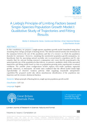 A Liebig’s Principle of Limiting Factors based Single-Species Population Growth Model