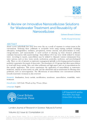 A Review on Innovative Nanocellulose Solutions for Wastewater Treatment and Reusability of Nanocellulose