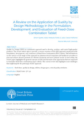 A Review on the Application of Quality by Design Methodology in the Formulation, Development, and Evaluation of Fixed-Dose Combination Tablets