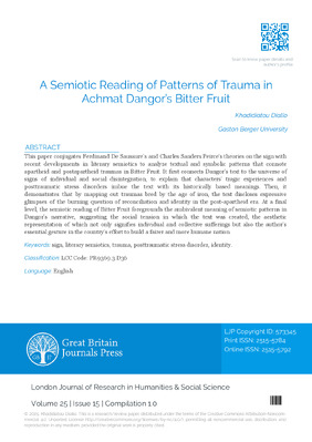 A Semiotic Reading of Patterns of Trauma in Achmat Dangor’s Bitter Fruit