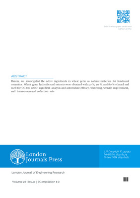 A Study on the Effect of Whitening, Wrinkle Improvement, and Trans-2-Nonenal Removal of wheat Germ Hydrothermal Extract