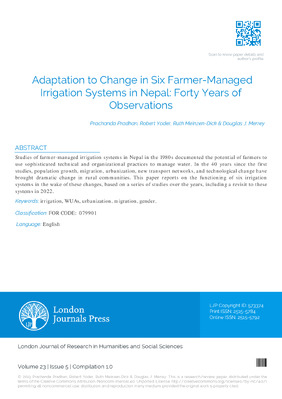 Adaptation to Change in Six Farmer-Managed Irrigation Systems in Nepal: Forty Years of Observations