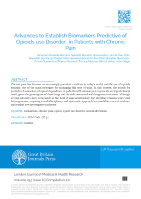 Advances to Establish Biomarkers Predictive of Opioids use Disorder in Patients with Chronic Pain