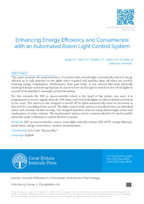 Enhancing Energy Efficiency and Convenience with an Automated Room Light Control System