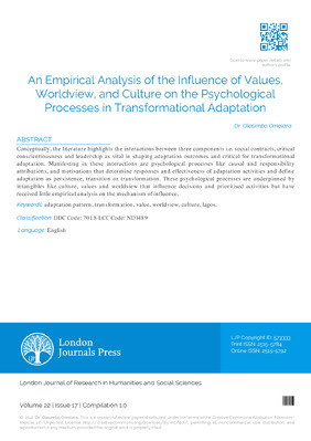 An Empirical Analysis of the Influence of Values, Worldview, and Culture on the Psychological Processes in Transformational Adaptation