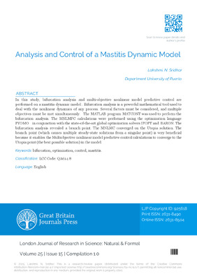 Analysis and Control of a Mastitis Dynamic Model
