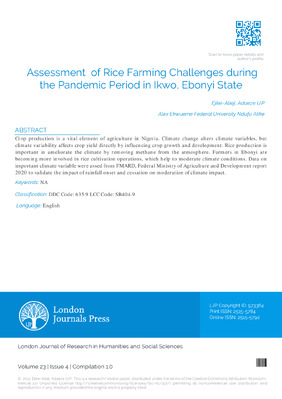 Assesment of Rice Farming Challenges During the Pandemic Period in Ikwo, Ebonyi State