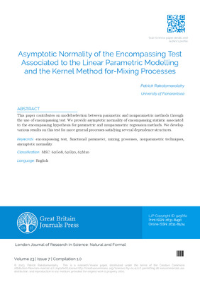 Asymptotic Normality of the Encompassing Test Associated to the linear Parametric Modelling and the Kernel Method for α-Mixing Processes