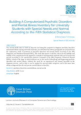 Building a Computerized Psychotic Disorders and Mental Illness Inventory for University Students with Special Needs and Normal According to the Fifth Statistical Diagnosis