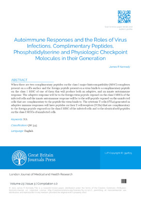 Autoimmune Responses and the Roles of Virus Infections, Complimentary Peptides, Phosphatidylserine and  Physiologic Checkpoint Molecules in their Generation