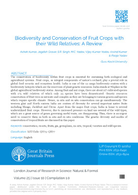 Biodiversity and Conservation of Fruit Crops with their Wild Relatives: A Review