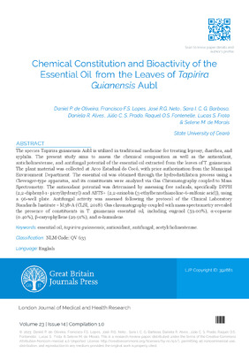 Chemical Constitution and Bioactivity of the Essential Oil from the Leaves  of Tapirira Guianensis Aubl