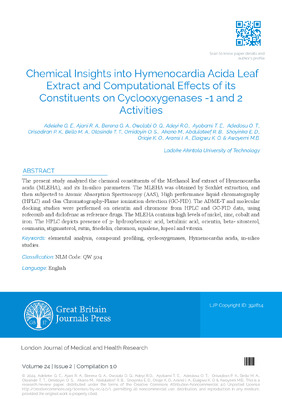 Chemical Insights into Hymenocardia Acida Leaf Extract and Computational Effects of its Constituents on Cyclooxygenases -1 and 2 Activities