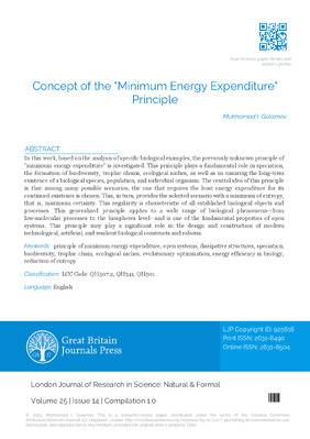 Concept of the “Minimum Energy Expenditure” Principle
