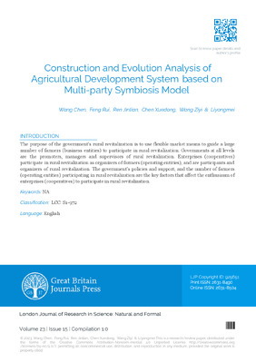 Construction and Evolution Analysis of Agricultural Development System based on Multi-Party Symbiosis Model