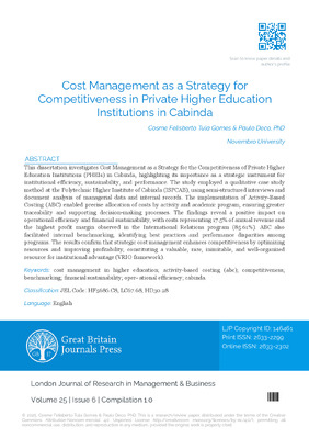 Cost Management as A Strategy for Competitiveness in Private Higher Education Institutions in Cabinda