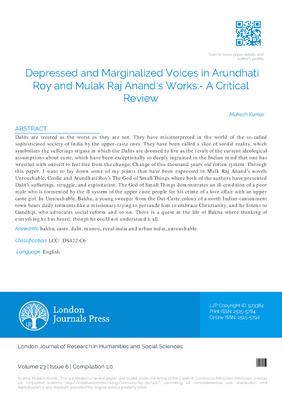 “Depressed and Marginalized Voices in Arundhati Roy and Mulak Raj Anand’s Works- a Critical Review”