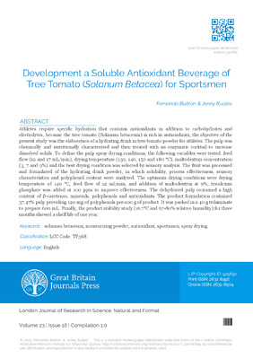 Development a Soluble Antioxidant beverage of Tree Tomato (Solanum betacea) for Sportsmen