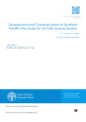 Development and Characterization of Synthetic Paraffin Wax Scale for Oil field Scaling Studies