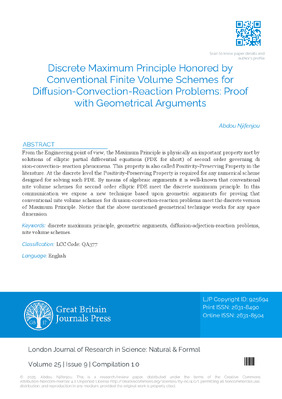 ‘Discrete Maximum Principle Honored by Conventional Finite Volume Schemes for Diffusion-Convection-Reaction Problems: Proof with Geometrical Arguments