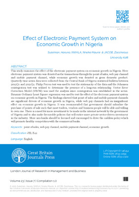 Effect of Electronic Payment System on Economic Growth in Nigeria
