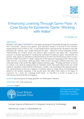 Enhancing Learning Through Game Flow: A Case Study for Epistemic Game “Working With Water”