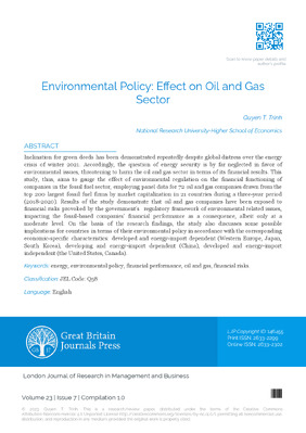 Environmental Policy: Effect on Oil and Gas Sector